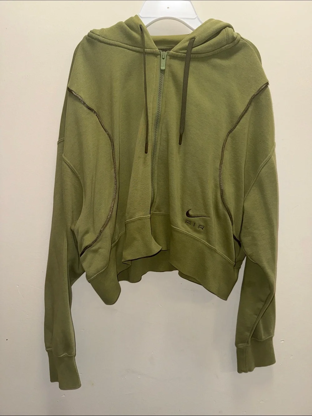 Nike Olive Cropped Zip-Up Hoodie for Women